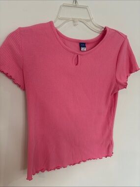 Old Navy Hot Pink Ribbed Short Sleeve Keyhole Tee